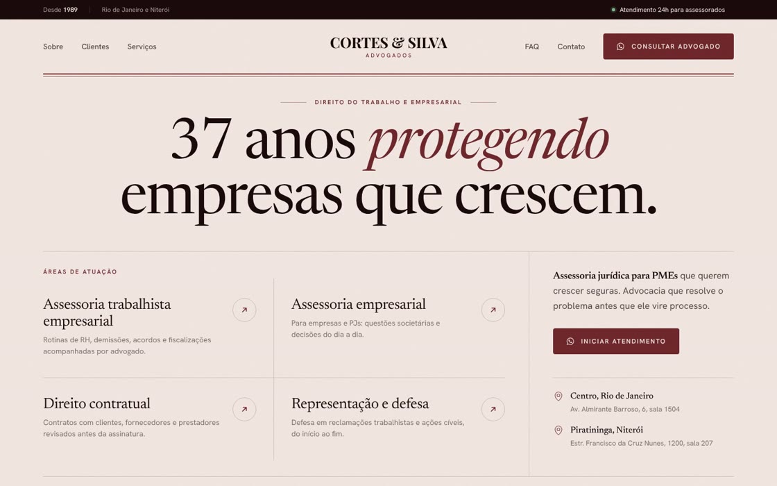 Cortes & Silva Advogados, site institucional